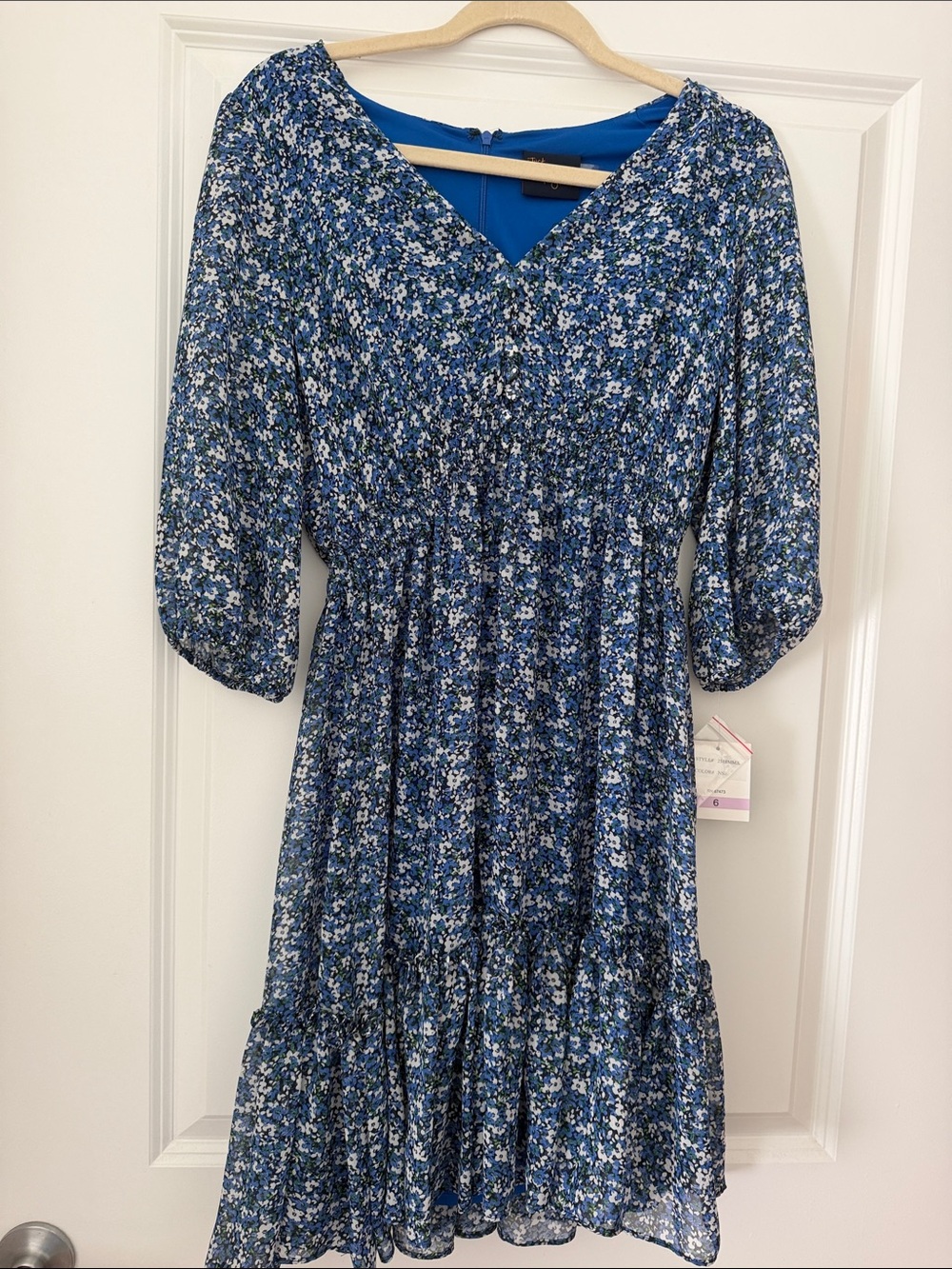 Just...Taylor Blue Floral V-Neck Tiered Mini Dress